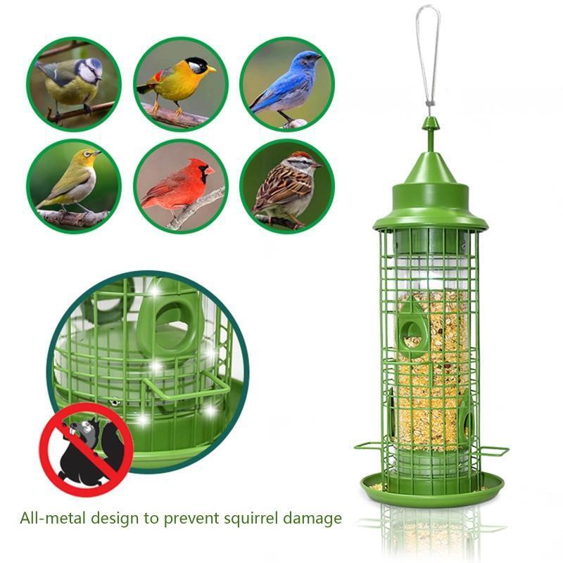 Metal Hanging Wild Bird Feeder Transparent Plastic Tube Feeders for Garden Yard