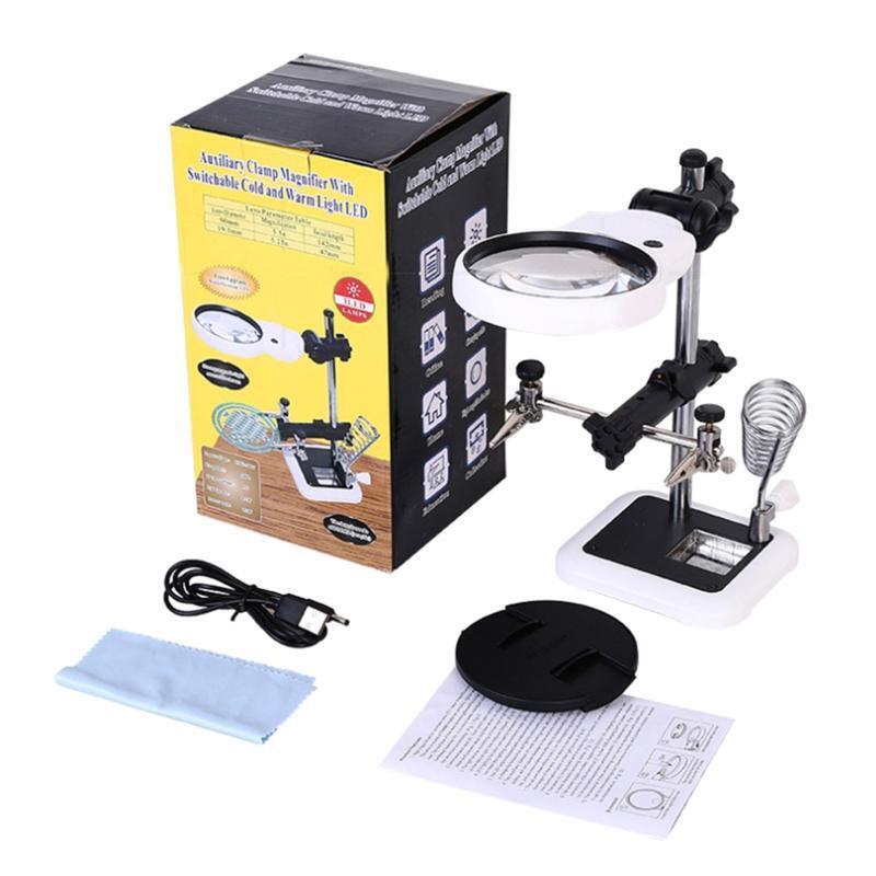 3.5X 5.25X LED Light Magnifier Soldering Station Magnifying Desk Lamp Helping