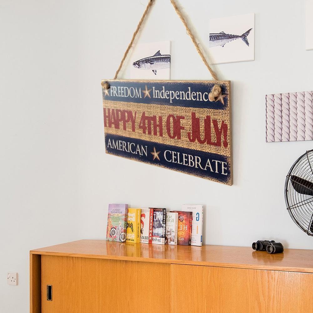 Wooden Independence Day Hanging Board Rectangle Craft Home DIY Decor Gift