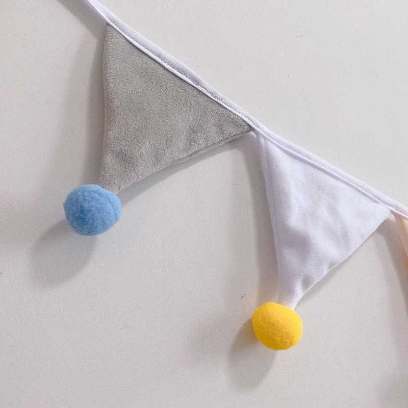 243cm Pennant Flannel Bunting Banner Hanging Flags String with Plush Balls Decor