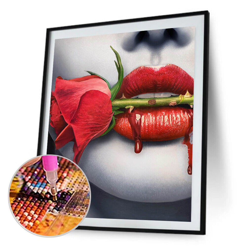 5D DIY Diamond Painting Rose in Mouth Full Round Drill Mosaic Art Pictures