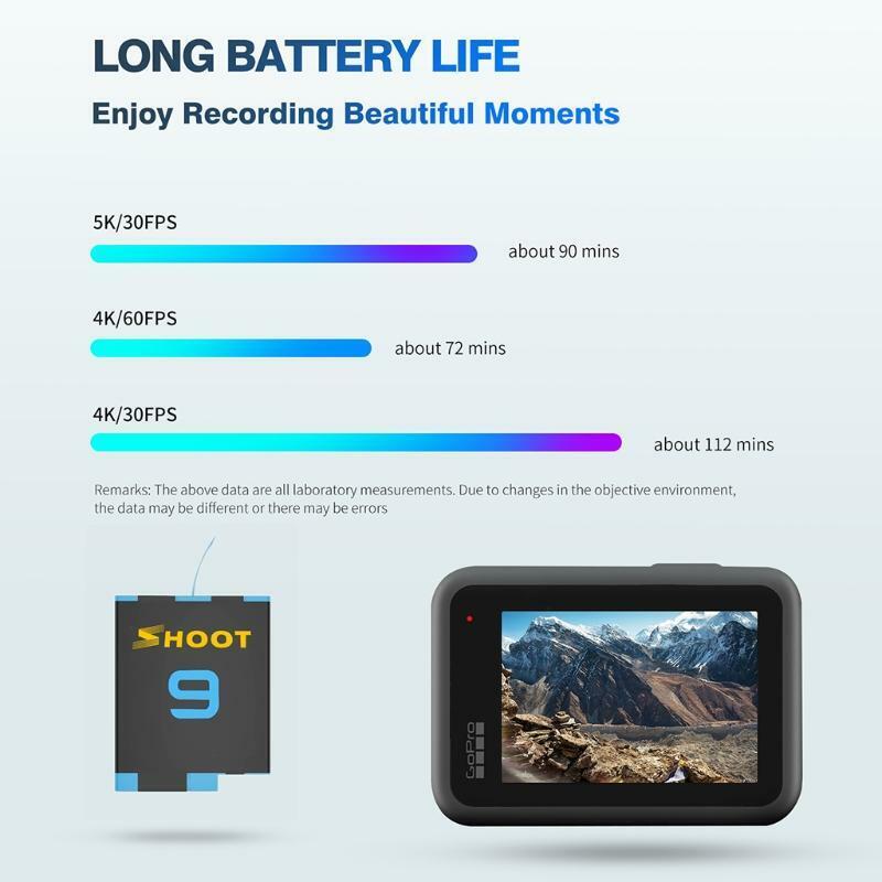 1800mAh Battery Charger Set For Hero 9 Black Li-ion Batteria Camera Accessories