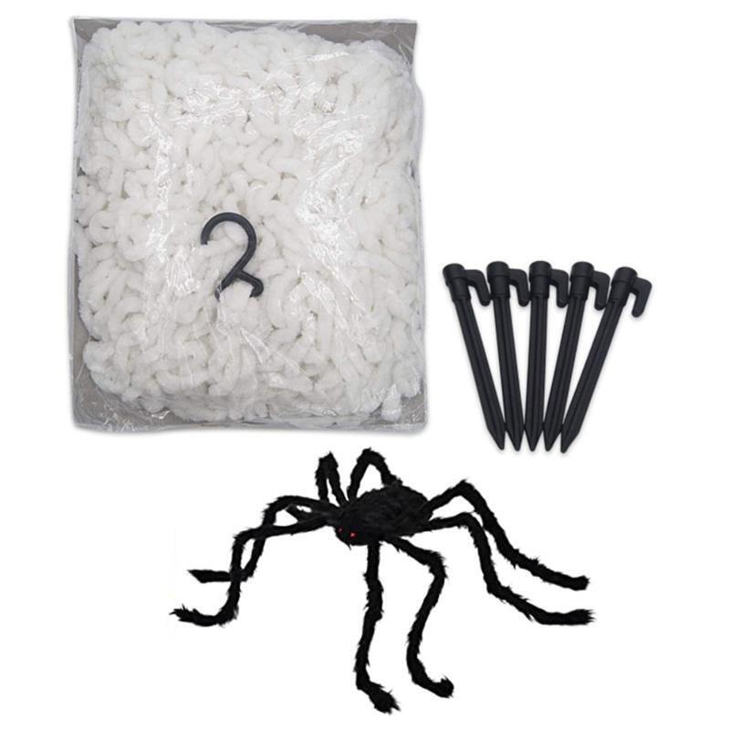 Halloween Super Large Triangle Spider Web with Giant Spider Kit Horror Supplies