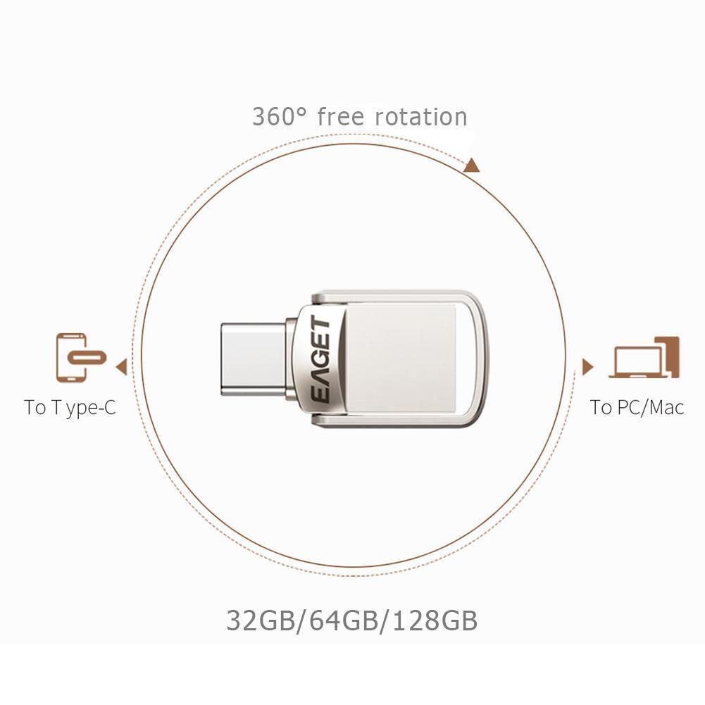 EAGET CU20 Metal USB3.0 Flash Drive Stick Phone OTG Type C Pendrive (128GB)