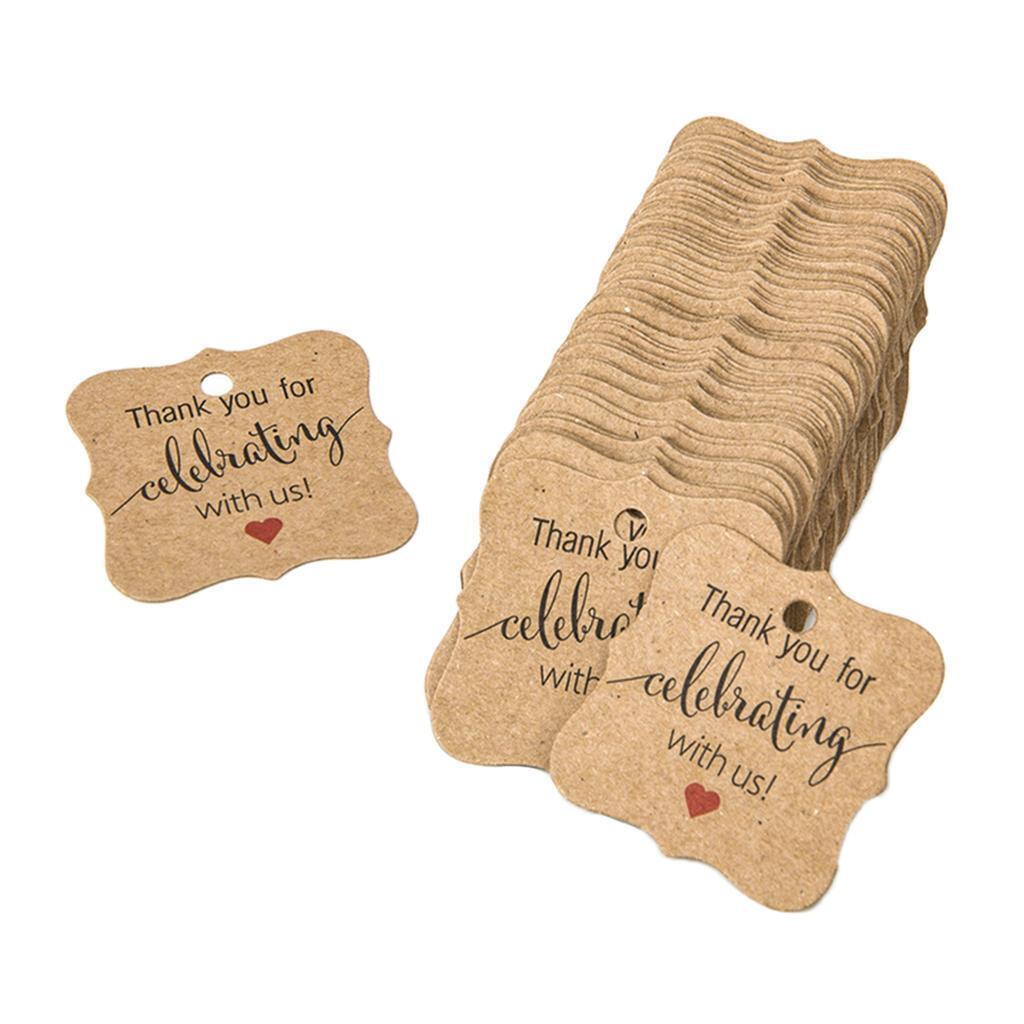 100x Thank You Kraft Paper Label Birthday/Wedding Party Hanging Gifts Decor