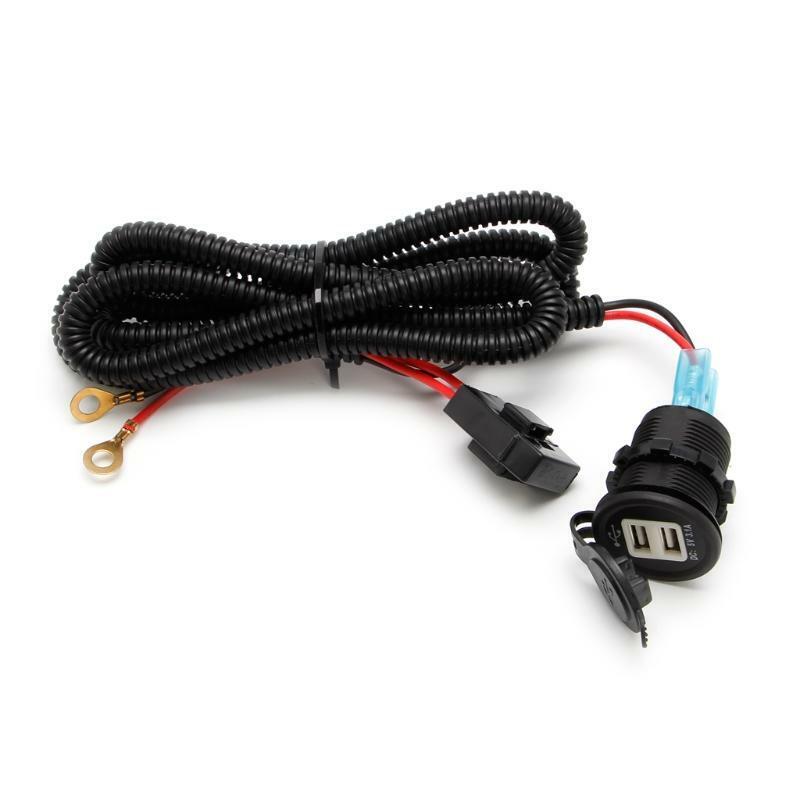 Blue LED 5V 3.1A Car USB Charger With Wiring Harness Dual USB Car Cigarette