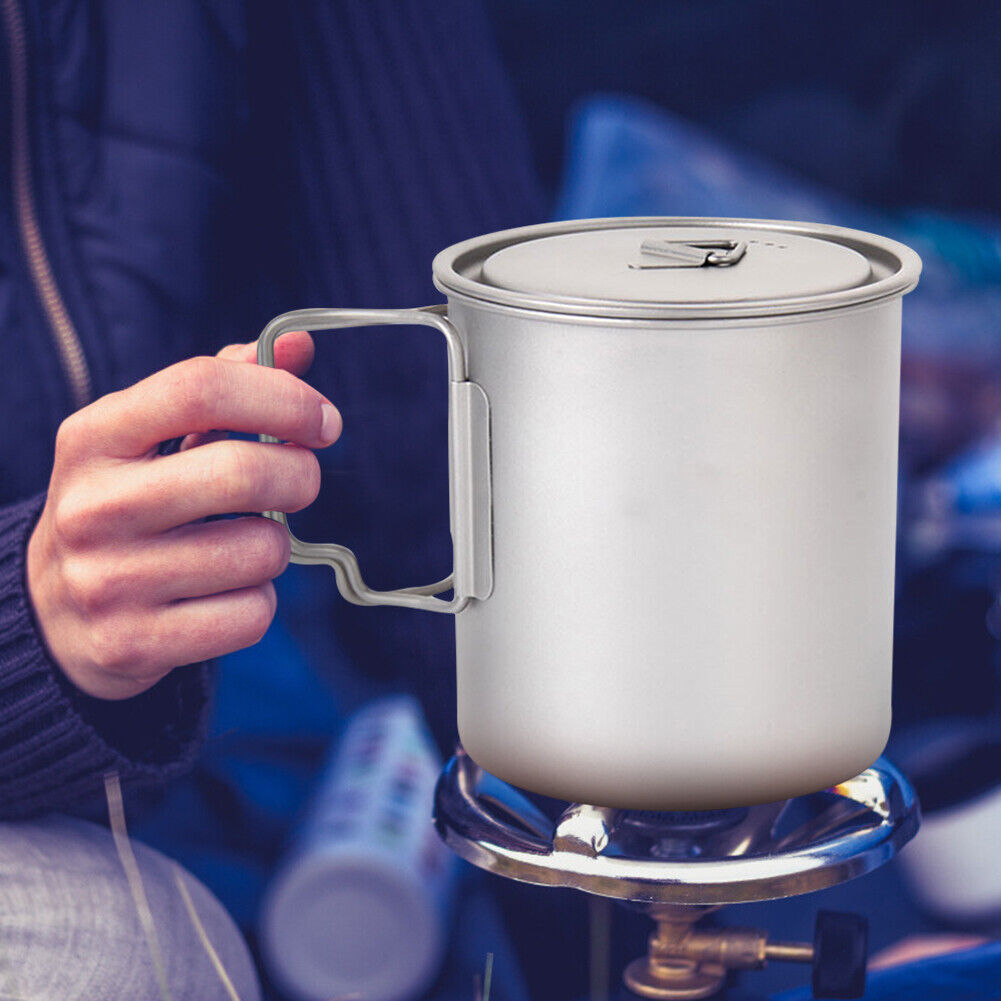 600ml Titanium Camping Mug Cup Travel Wild Survival Tourist Picnic Utensils