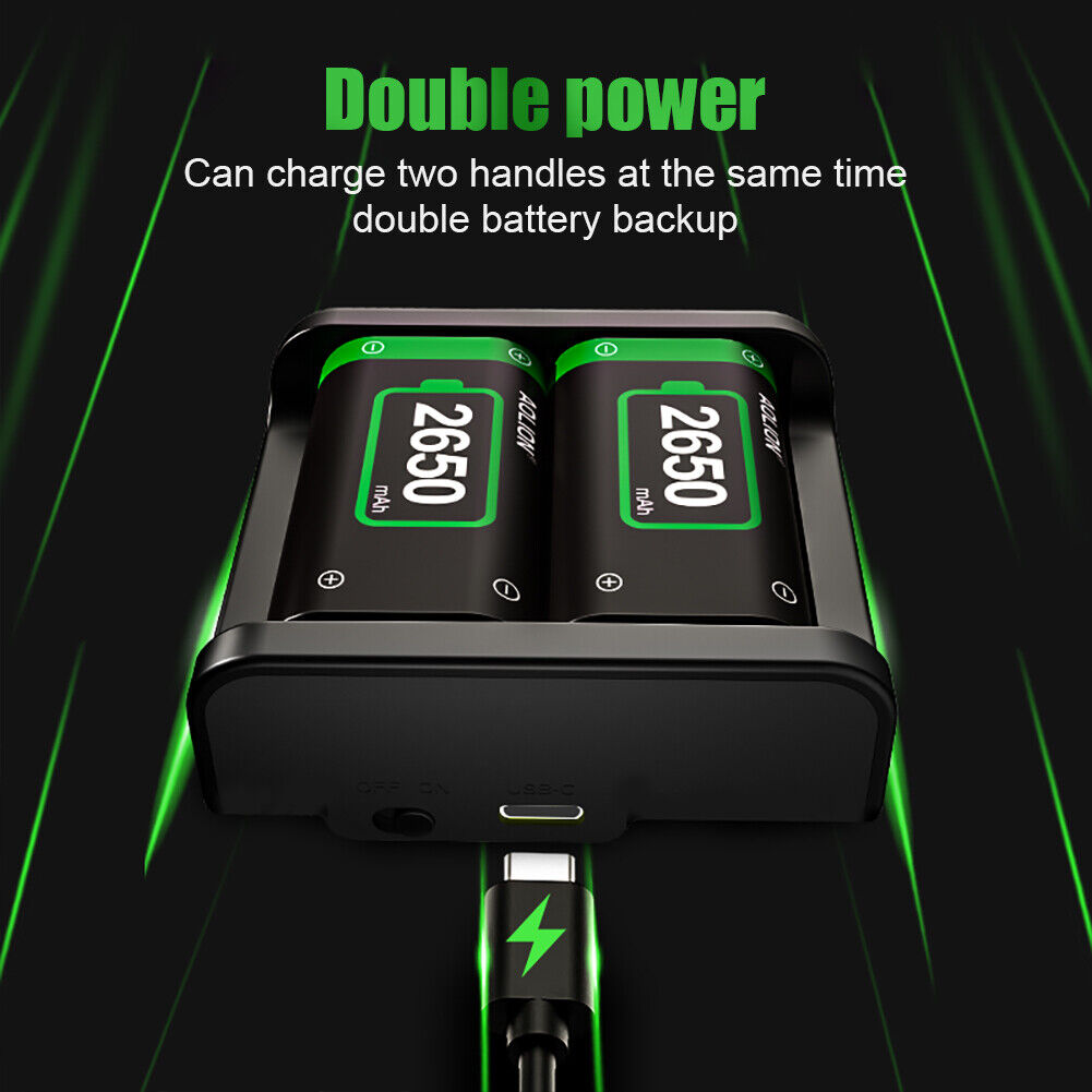 For Xbox Series X Controller Battery Charger with 2x2650 mAh Battery Packs