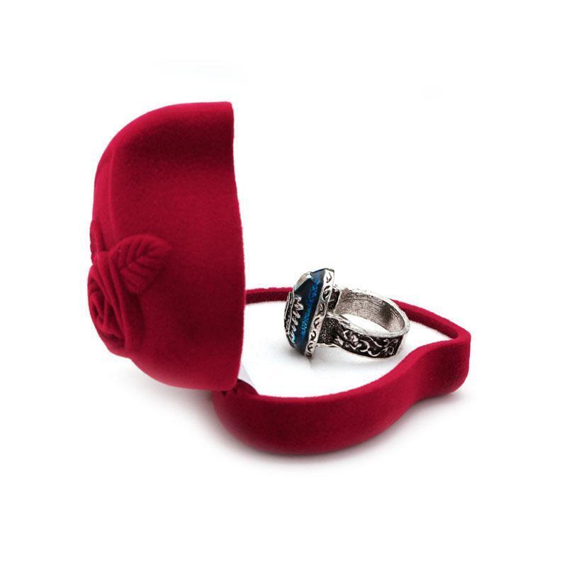 Fashion Double Ring Box Velvet Jewelry Storage Case Rose Flower Heart Shape Gift