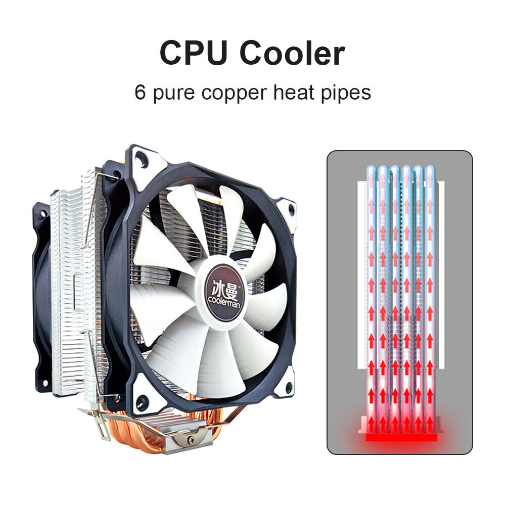 SNOWMAN MT6 12cm CPU Cooler Fan 6 Heat Pipes 4 Pin Heatsink (Dual Fan)