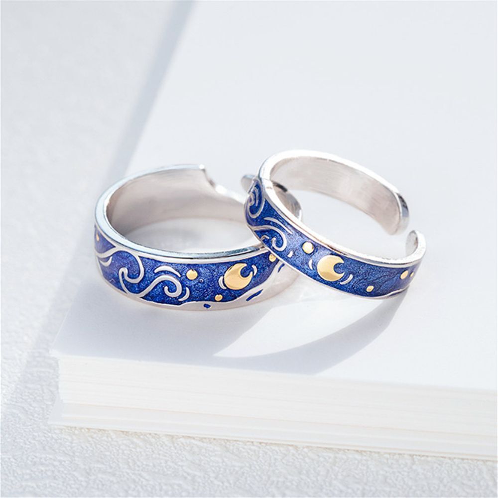 Weddings Valentine's Day Present Van Gogh Couple Rings Starry Sky Adjustable