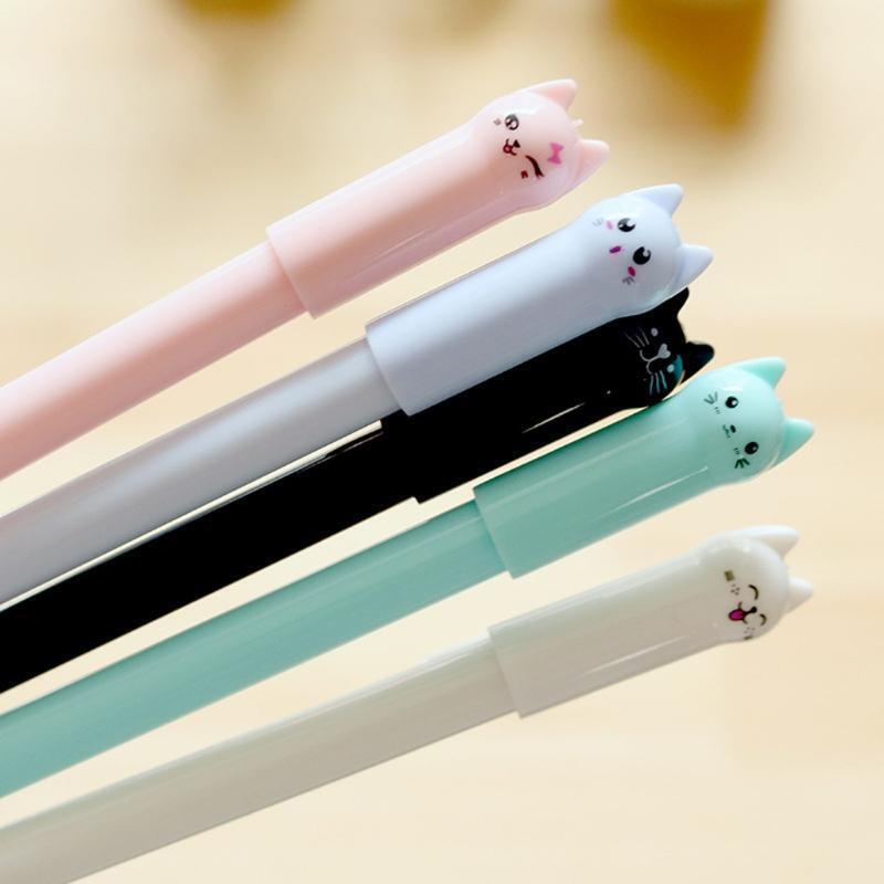 6 PCs 0.5MM Cute Cat Head Gel Ink Pen Student Gift Writing Pens Creative Stylus