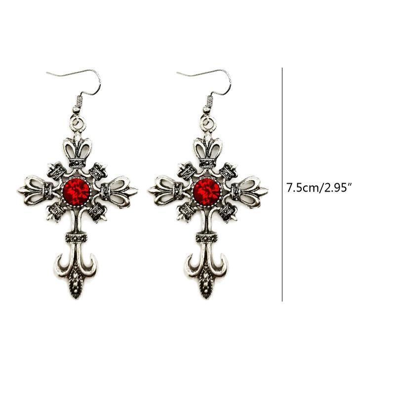 Gothic Punk Cross Earrings Hip Hop Rock Red Oil Drip Crystal Drop Earrings Gifts