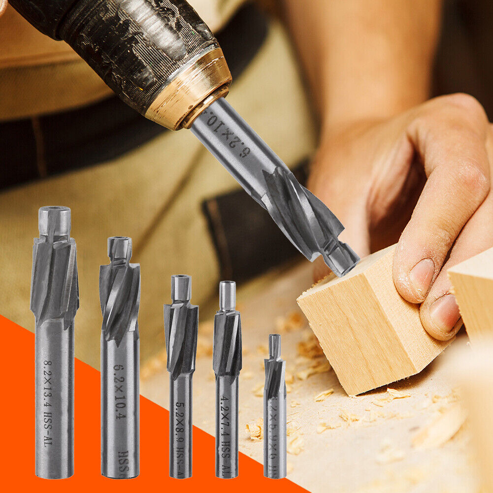 5pcs M3-M8 Counterbore End Mill Pilot Milling Cutter Countersink Router Bit
