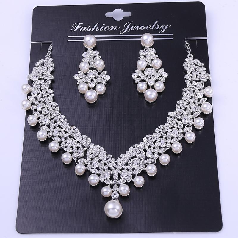 Bridal Wedding Jewelry Set Rhinestone Choker Earrings Crystal Tiara for Women