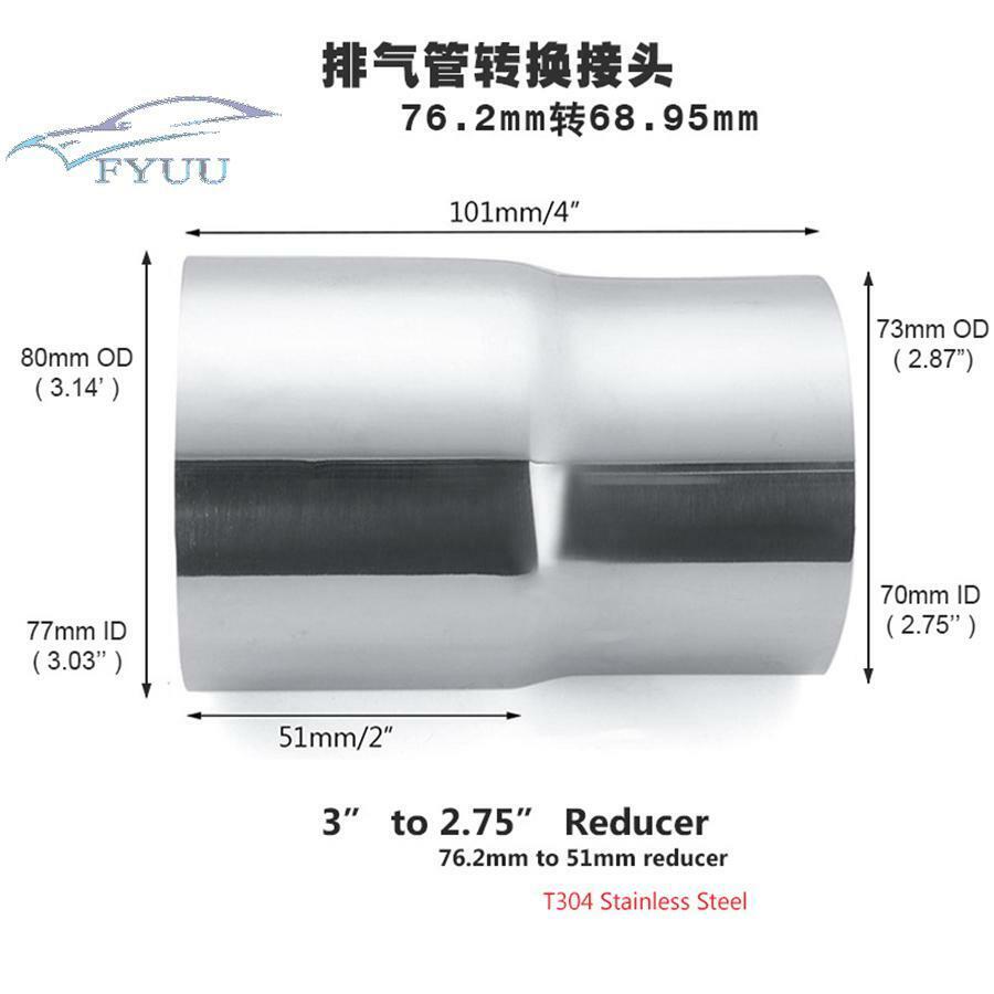 2.75" ID-3" ID Exhaust Pipe Reducer Chrome Adapter Connector 304 Stainless Steel
