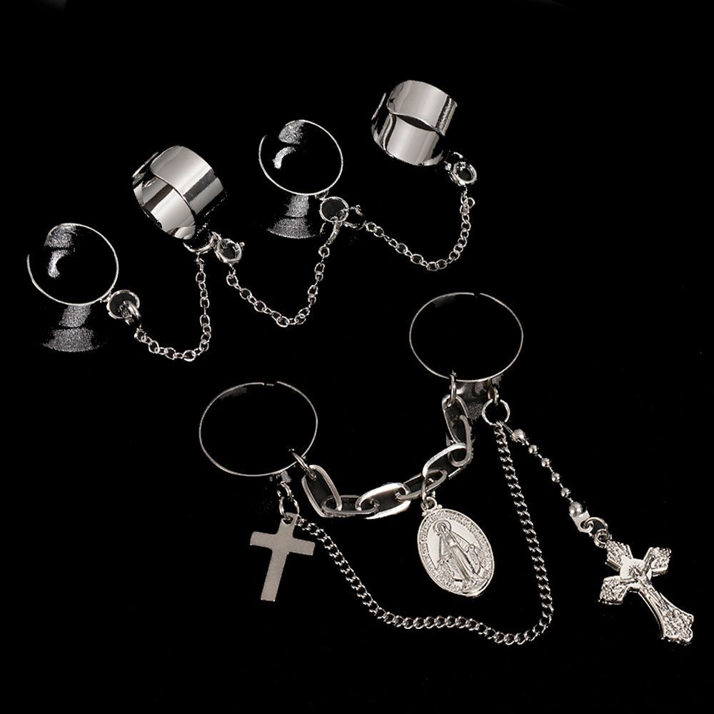 Open Finger Ring Cross Virgin Mary Pendant Multi-layer Chain Punk Rings