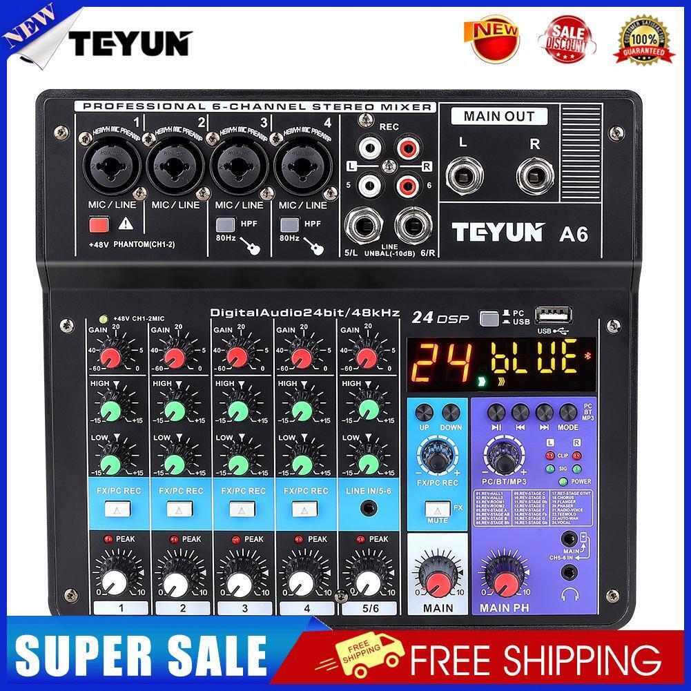 Mixer Sound Mixing Console USB Soundcard DJ Audio 48V Power (6 Channel EU)