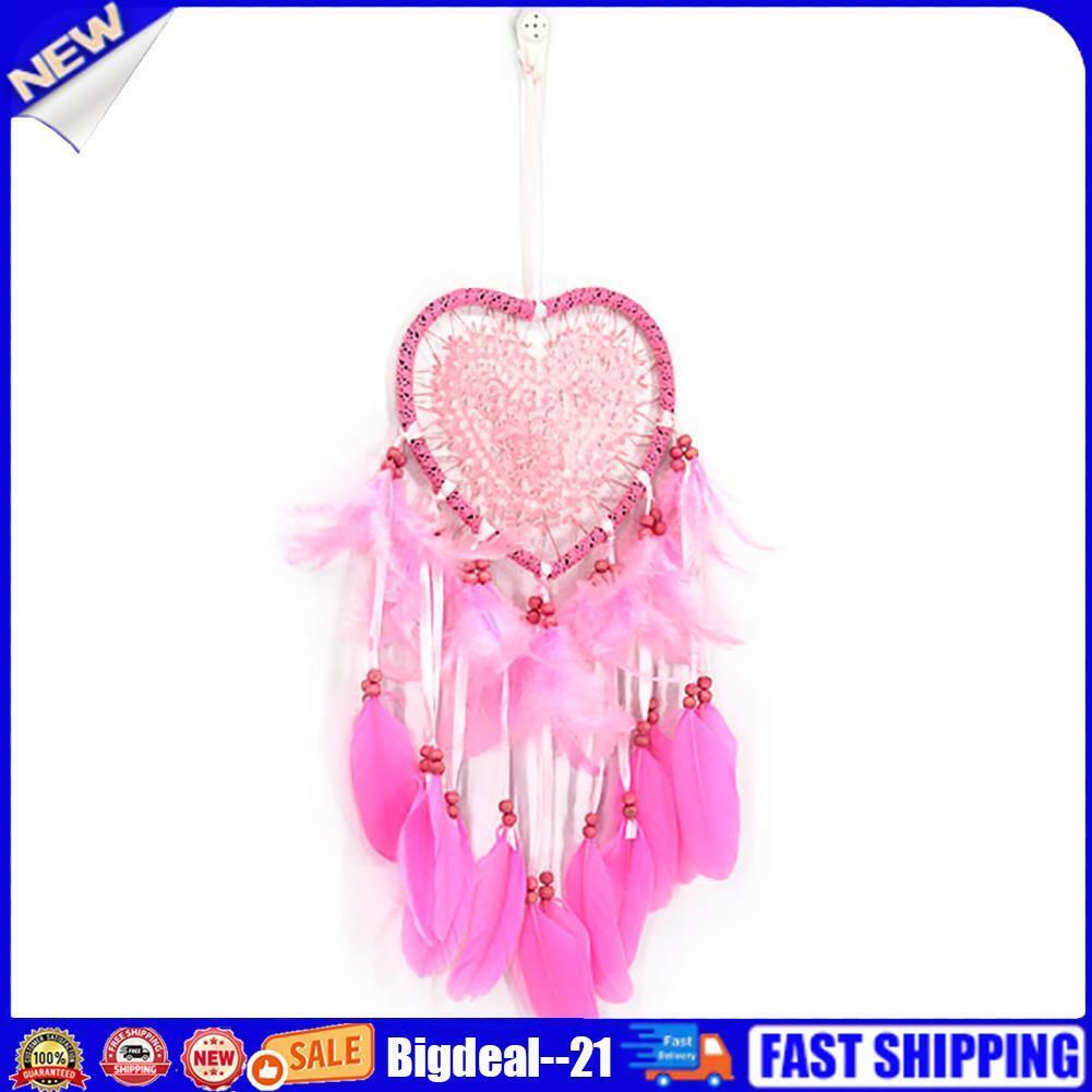 Pink Feathers Love Heart Dream Catcher Pure Handmade Wall Hanging Pendant