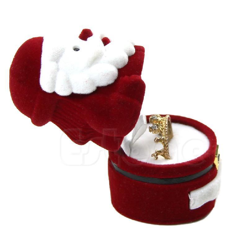 Sweet Santa Claus Ring Earring Ear Stud Storage Case Jewellery Container Box Red