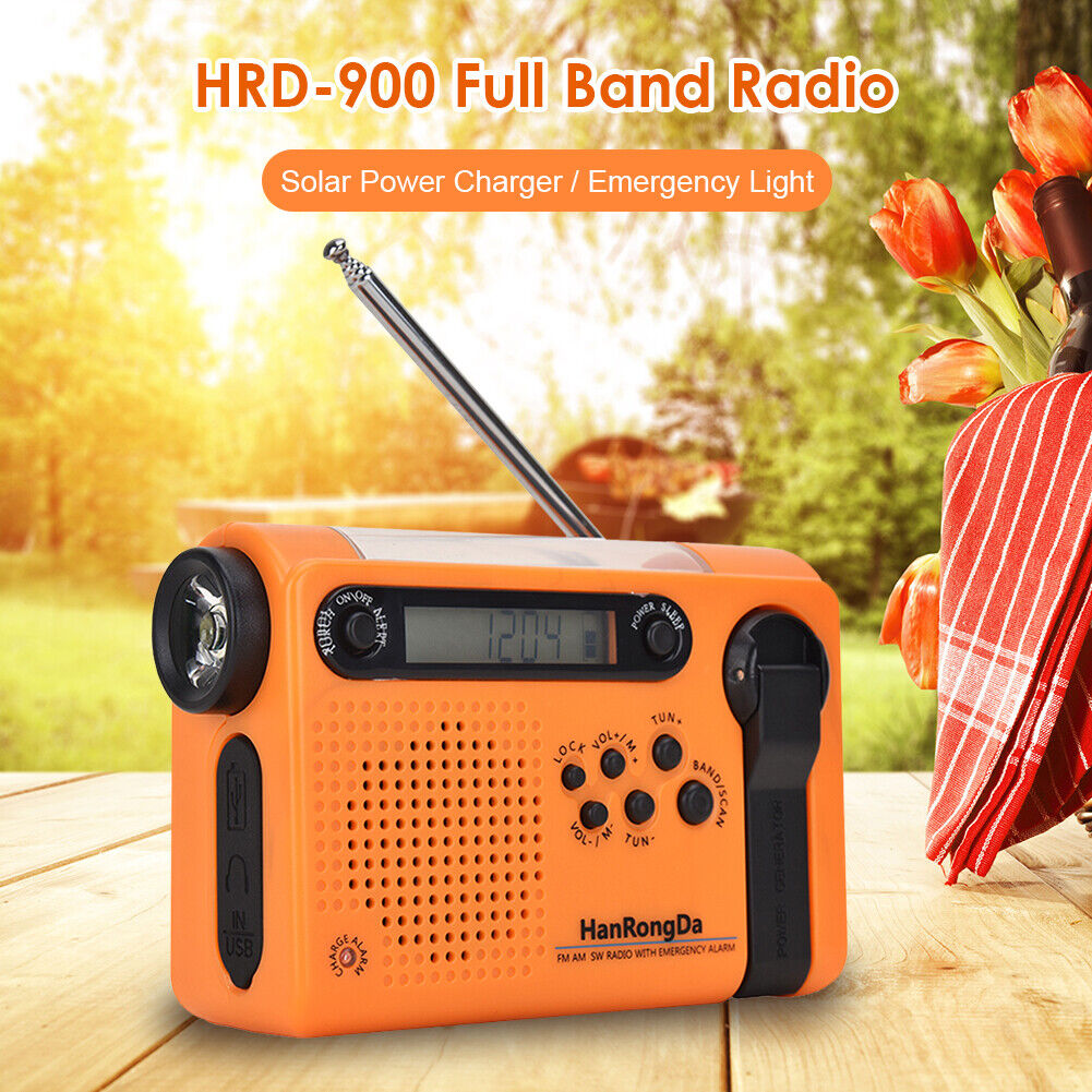 Portable Solar Full Band Radio FM AM LED Flashlight Power Bank Radiogram
