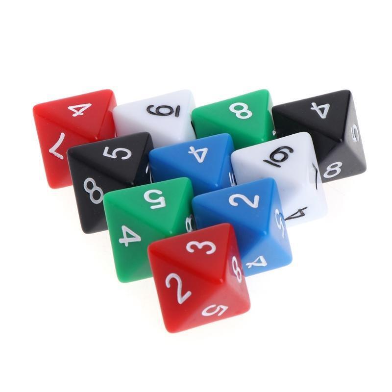 10pcs 8 Sided Acrylic Number Dice Family Party Bar Board Game DND Accessories