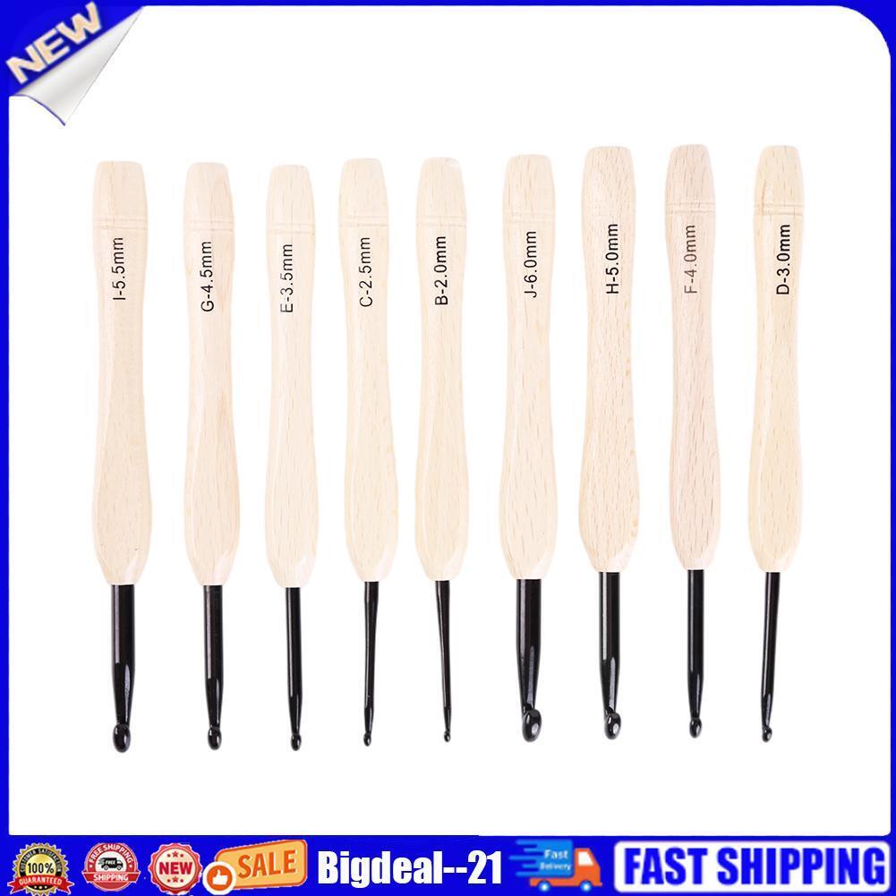 9pcs Wooden Crochet Hooks Knitting Needles Set 2-6mm Crochet Sewing Craft