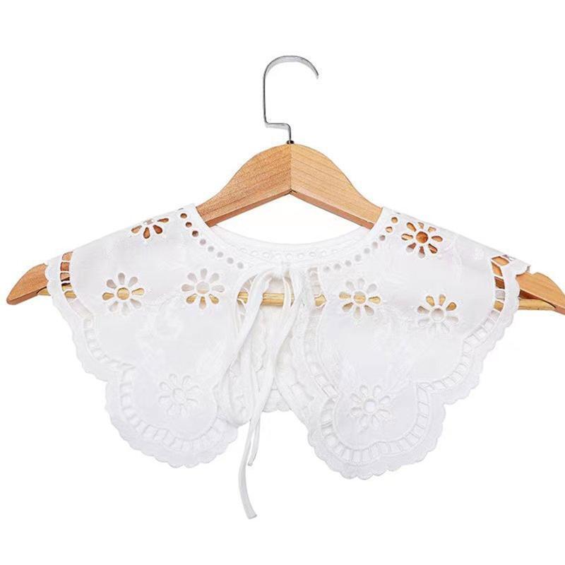 Women Lace-Up Detachable Collar Shawl Hollow Embroidery Sun Flower Lace Capelet