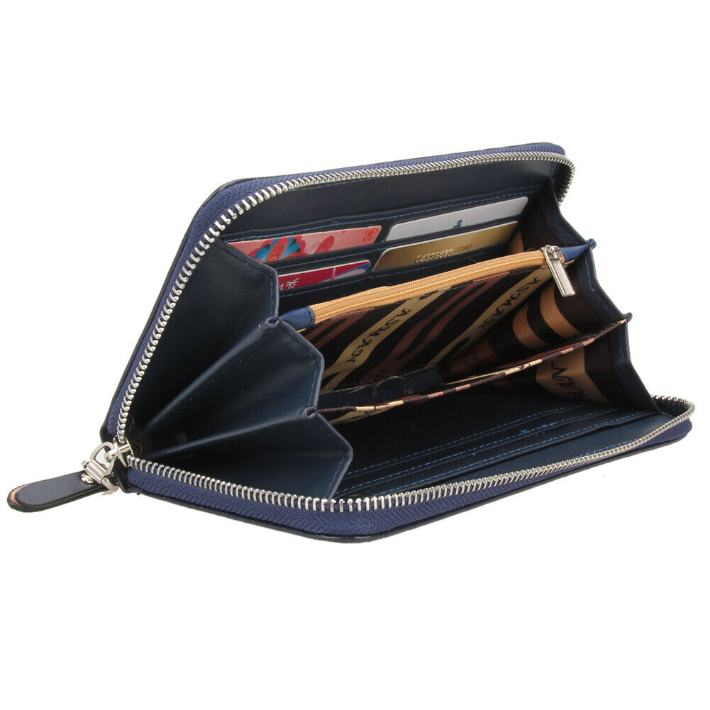 PU Long Leather Wallet Men Card Holder Business Clutch Handbag (Blue)-12463
