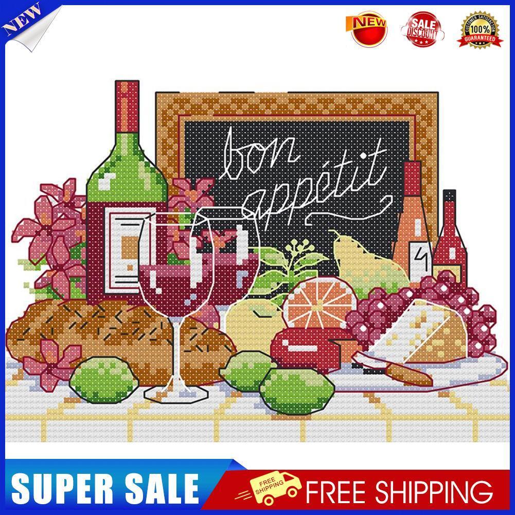14CT Counted Partial Cross Stitch Handcraft Wine Fruit Artwork Wall Decor