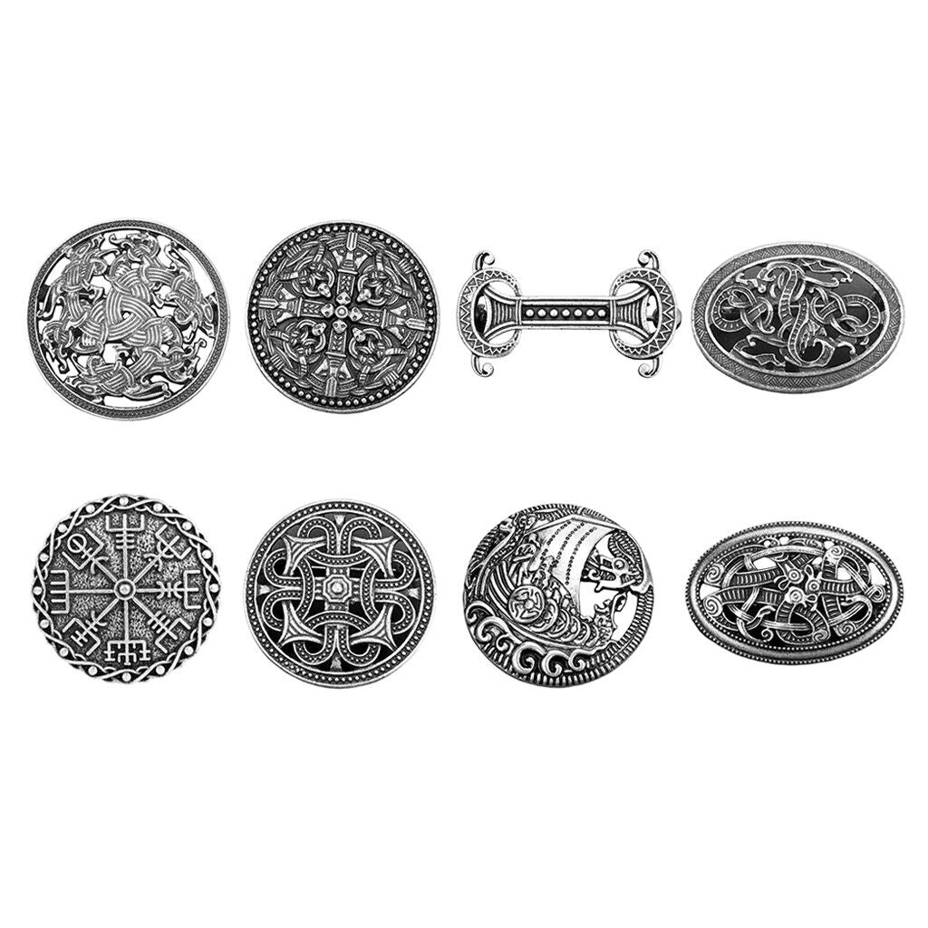 8 lot Carved  Symbol Brooch Badge  Nordic Shawl Sweater