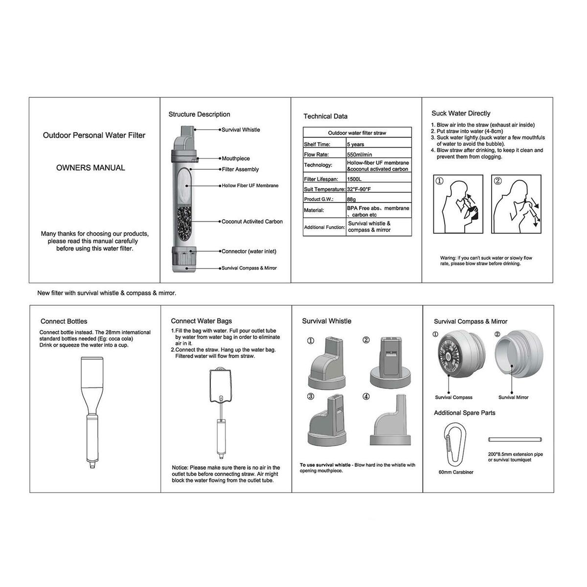 Outdoor Water straw   Emergency Preparedness Survival Gear for Camping