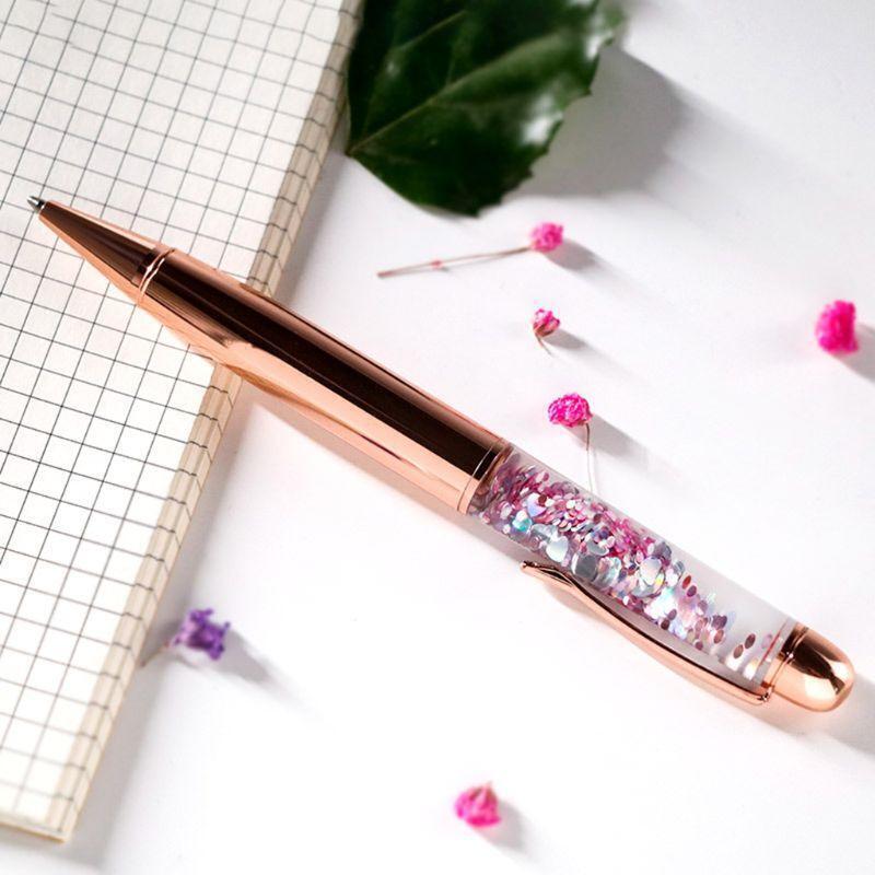 Luxury 1.0mm Metal Bling Sequin Ballpoint Pen Signature Writing Pens Black Ink