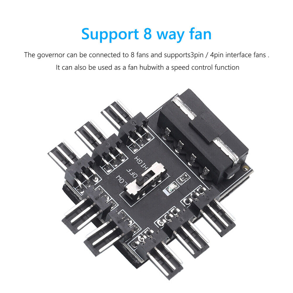 PC Speed Controller Adapter 3-level 12V Power Supply Cooler for 8-way Fans