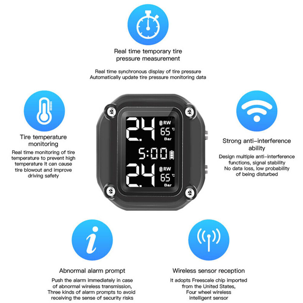 M5 Motorcycle Wireless Tire Pressure Monitoring Alarm with External Sensors