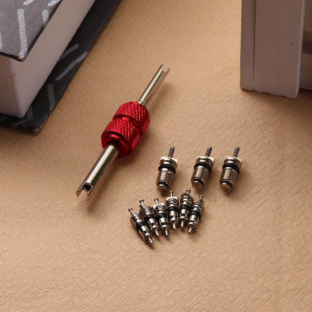 9pcs Air Conditioning Valve Cores+1pc Remover Tool A/C System Repair Kit