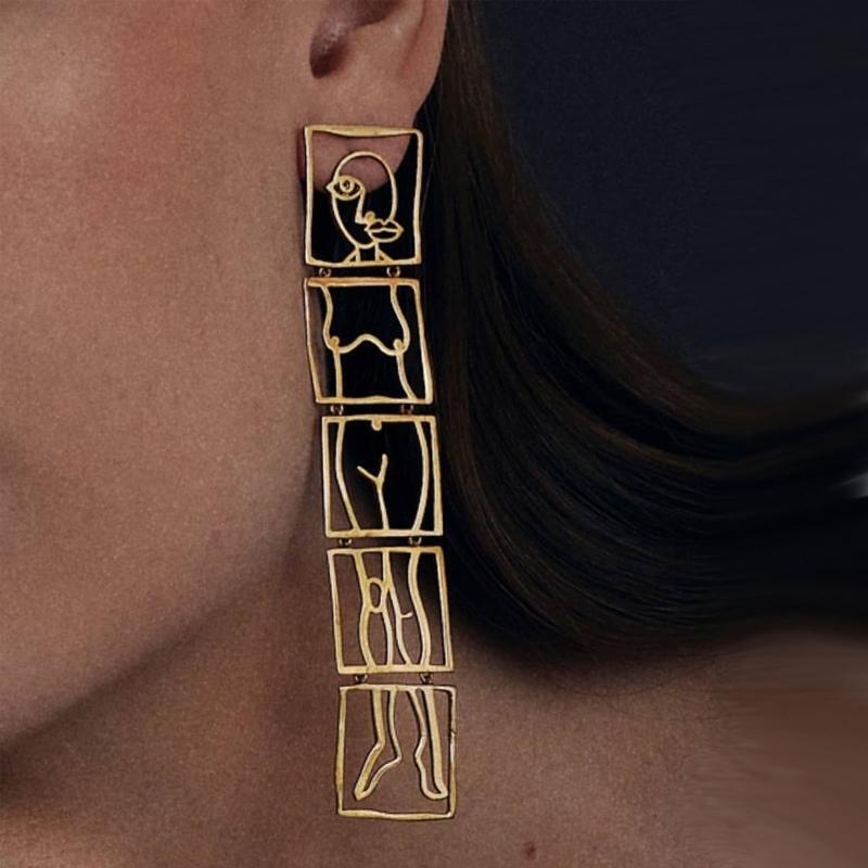 1 Pair Hollow Out Face Body Shaped Earrings Dangle Stud Earrings Alloy Material