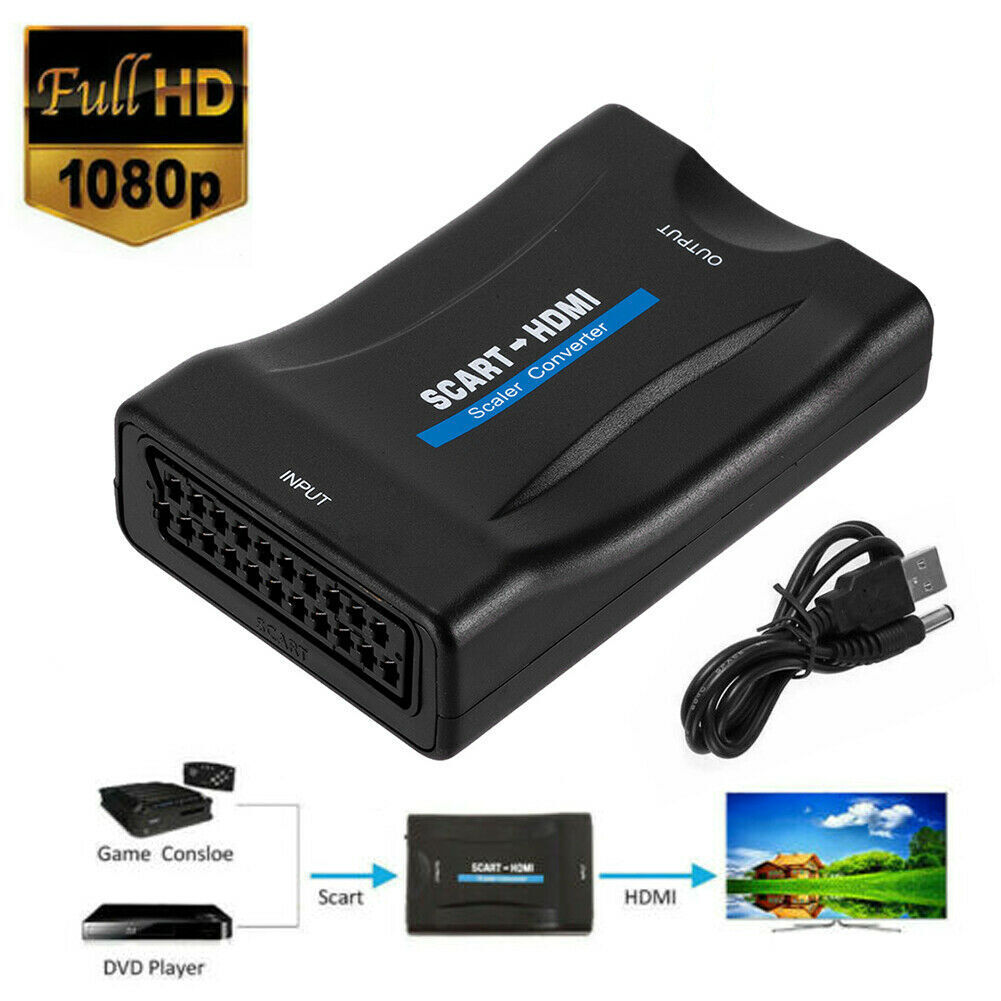 1080P SCART to HDMI-compatible Video Audio Upscale Converter Signal Adapter
