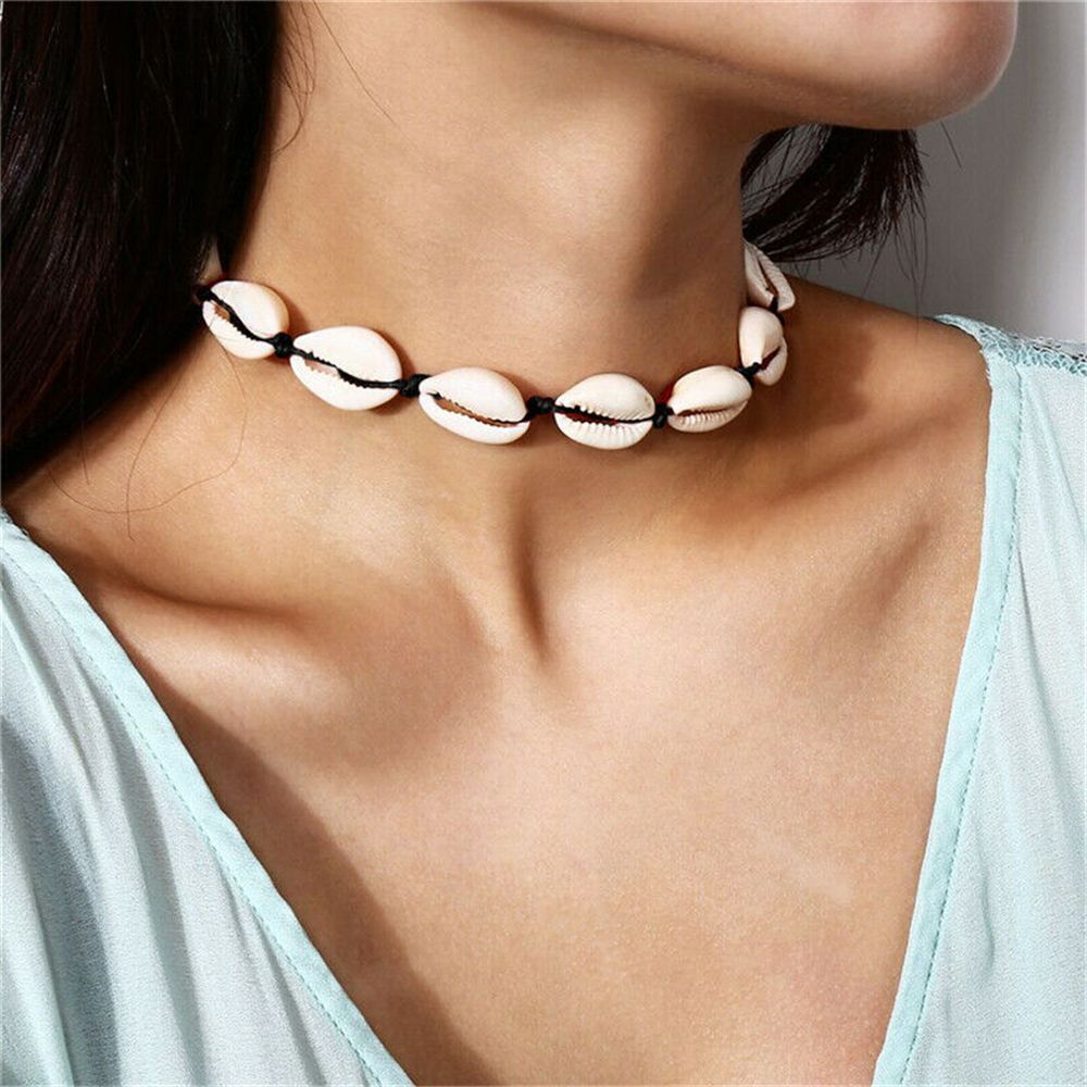 Beach Bohemia Women Choker Boho Natural Cowrie Shell Necklace Braided Handmade
