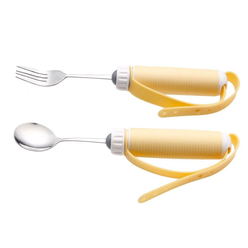2x Food Spoon & Fork Stainless Steel Handle Eating Assist Tool for Elder/Patient