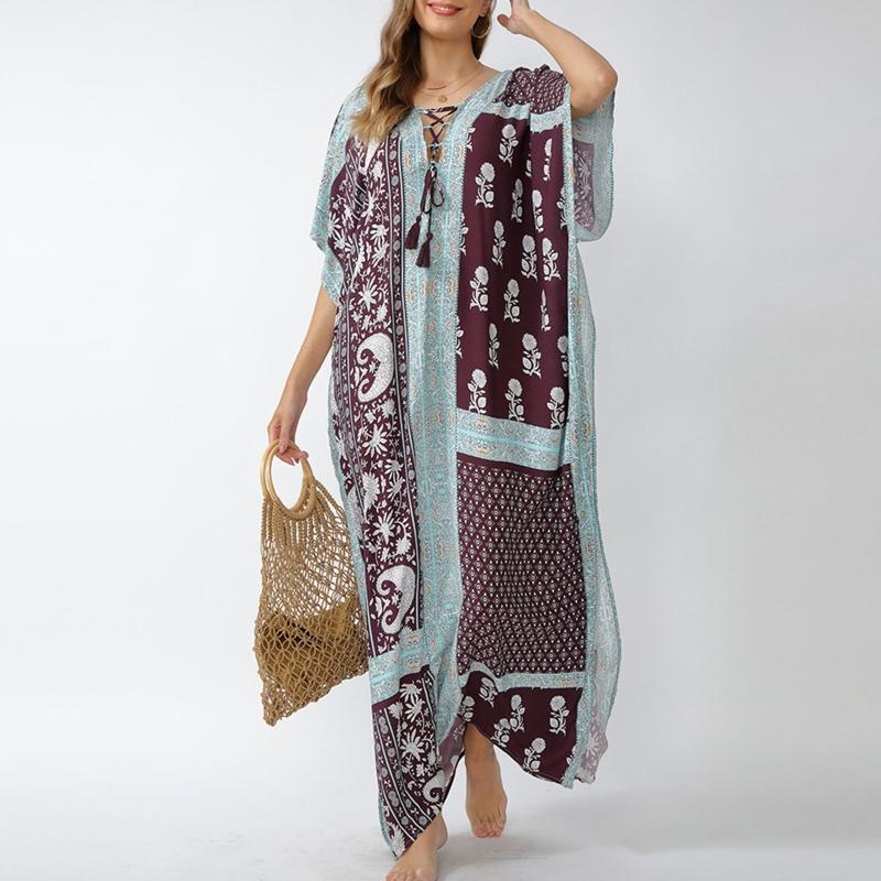 Women Sun Protection Bikini Cover Up Long Swimsuit Floral Print Beach Cover Ups