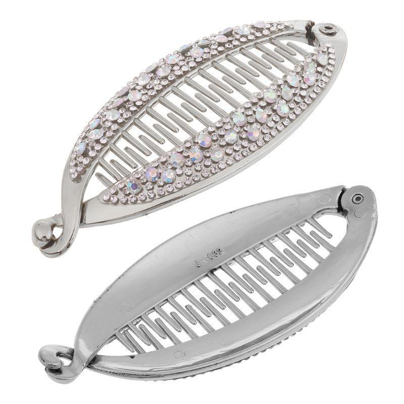 2Pcs Shiny Crystal Hair Claw Banana Clip Fish Shape Barrettes Hairpins For Women