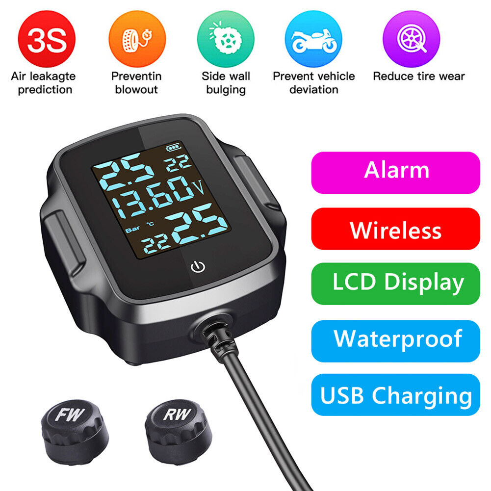 Motorcycle TPMS Tire Pressure Monitoring System with QC 3.0 USB Charger