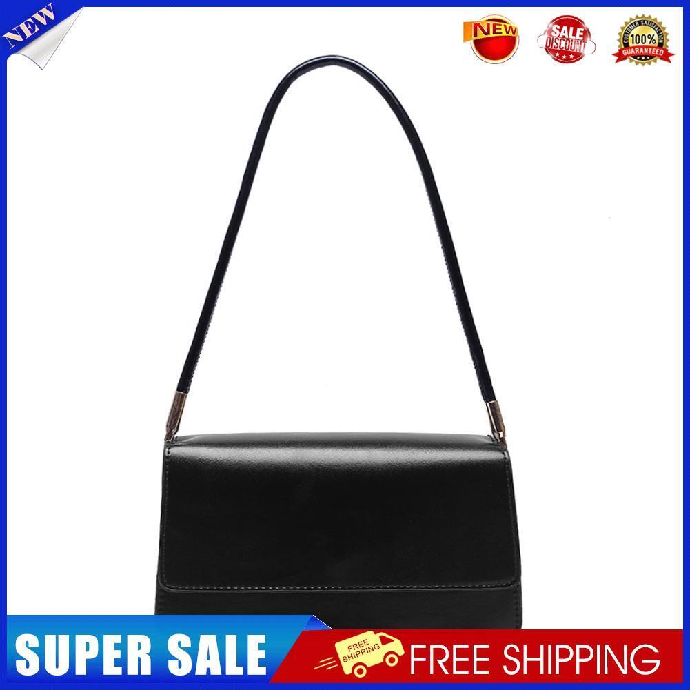 Simple Solid Color Women Handbag Tote PU Female Flap Shoulder Bag (Black)