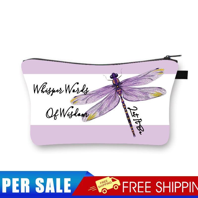 Purple Dragonfly Printed Hand Hold Travel Storage Cosmetic Bag Toiletry Bag