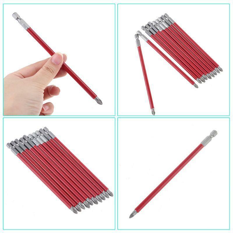 10pcs PH2 150mm Power Drill Bit Set Long Reach Non Slip 1/4'' Hex Screwdriver