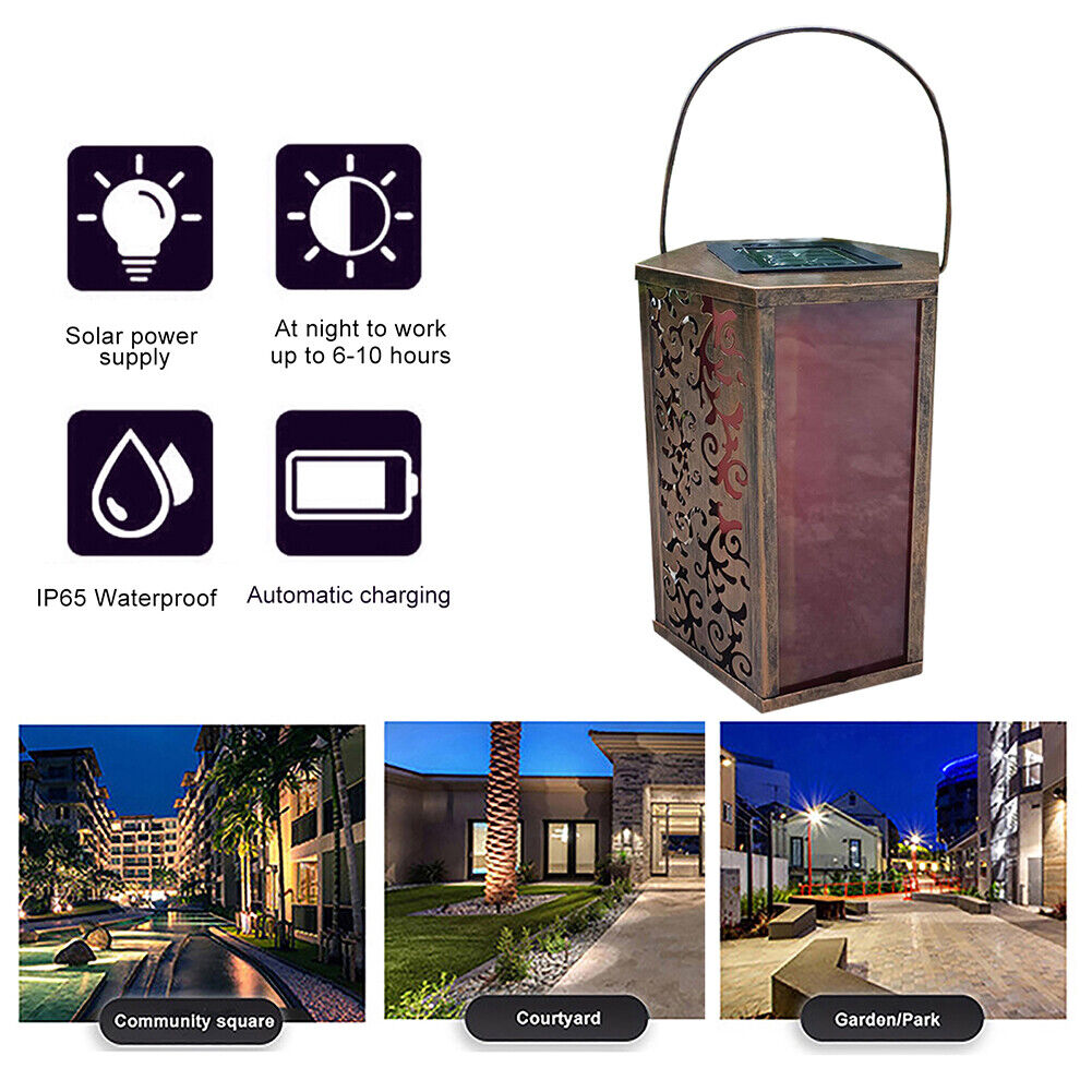 Solar Wrought Iron Hollow Auspicious Cloud Pattern LED Garden Hanging Light