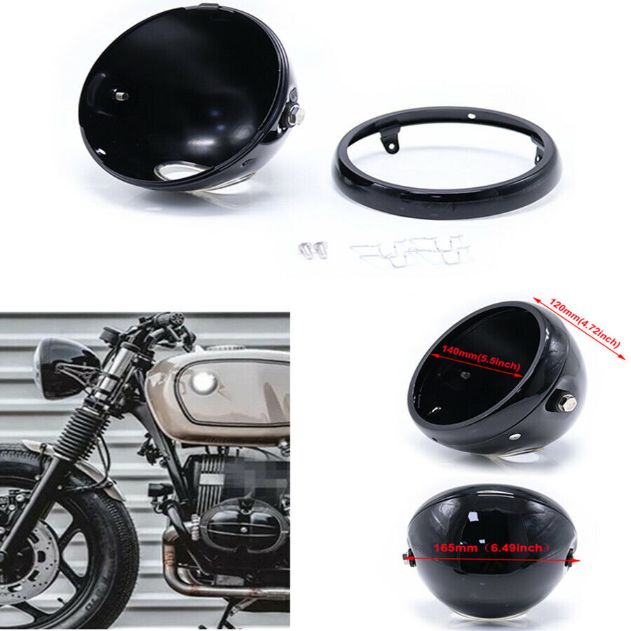 Universal Motorcycle Headlamp Modified 5.5" Bright Black Headlight Cover Housing