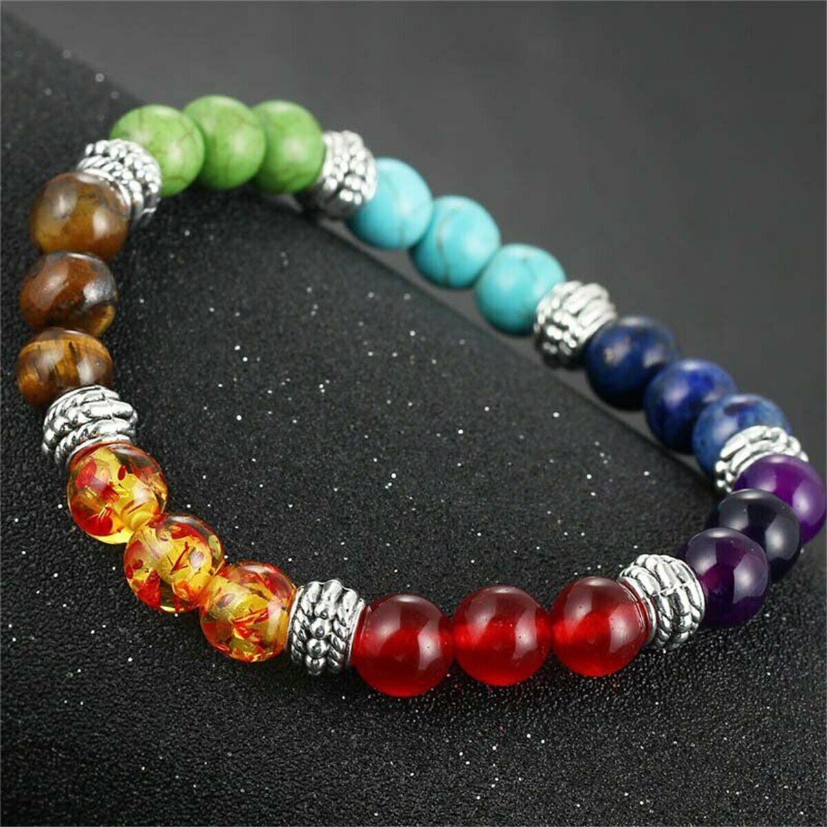 7 Chakra Healing Beaded Bracelet Natural Lava Yoga Reiki Stone Bracelet Jewelry