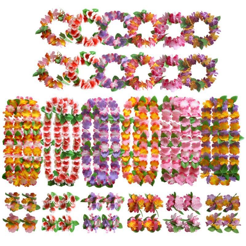 36x Hawaiian Leis Decoration Colorful Bracelet Headband Necklace Luau Leis Party